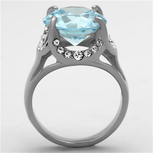 Anillos Para Mujer Color Plata y Aguamarina de 316L Acero Inoxidable con Diamante Zirconia Cubica Azul Mar TK1423 - Jewelry Store by Erik Rayo