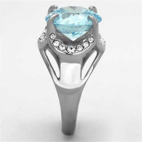 Anillos Para Mujer Color Plata y Aguamarina de 316L Acero Inoxidable con Diamante Zirconia Cubica Azul Mar TK1423 - Jewelry Store by Erik Rayo