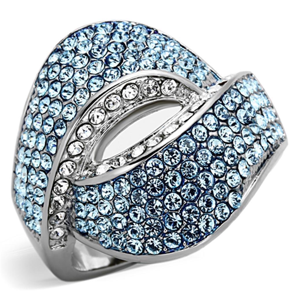 Anillos Para Mujer Color Plata y Aguamarina de 316L Acero Inoxidable con Piedra Crystal Color Azul Mar TK1303 - Jewelry Store by Erik Rayo