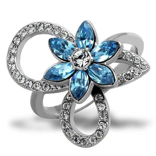 Anillos Para Mujer Color Plata y Aguamarina de 316L Acero Inoxidable Piedra de Crystal Color Azul Mar Varese - Jewelry Store by Erik Rayo
