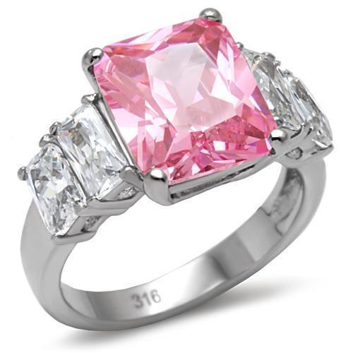 Anillos Para Mujer Color Plata y Rosa de 316L Acero Inoxidable con Diamante Zirconia Cubica Rosa TK088 - Jewelry Store by Erik Rayo