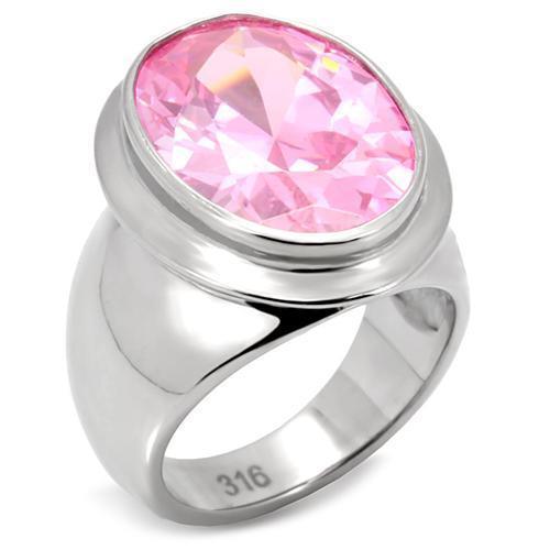 Anillos Para Mujer Color Plata y Rosa de 316L Acero Inoxidable con Diamante Zirconia Cubica Rosa TK118 - Jewelry Store by Erik Rayo