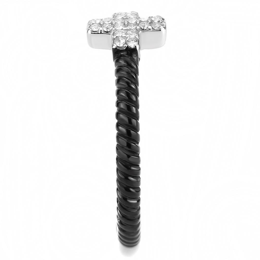 Anillos Para Mujer de Cruz Color Negro y Plata de 316L Acero Inoxidable con Diamante Zirconia Cubica Caserta - Jewelry Store by Erik Rayo