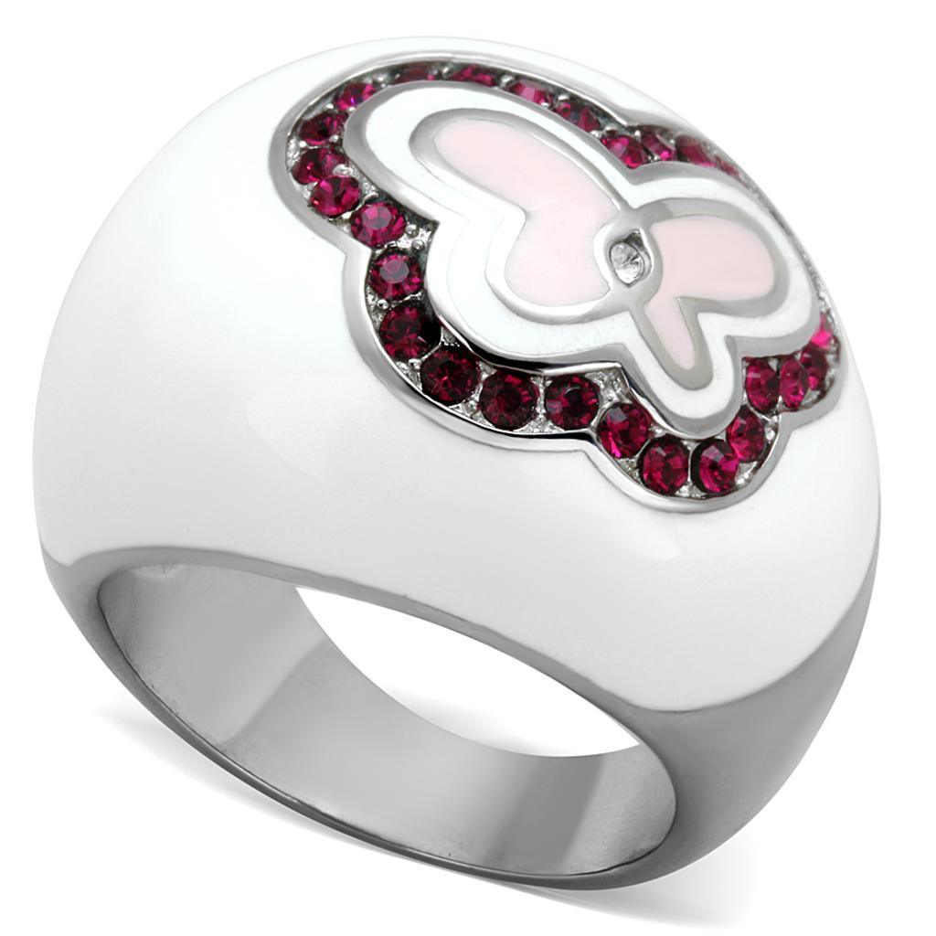 Anillos Para Mujer de Mariposa Color Plata de 316L Acero Inoxidable con Piedra Crystal en Rubi - Jewelry Store by Erik Rayo