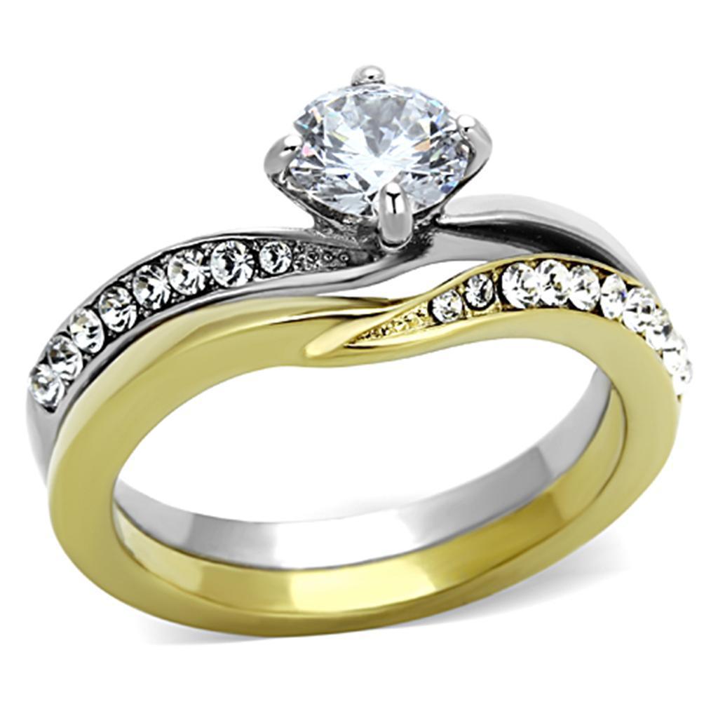 Anillos Para Mujer Dos Tonos de 316L Acero Inoxidable con Diamante Zirconia Cubica TK1280 - Jewelry Store by Erik Rayo