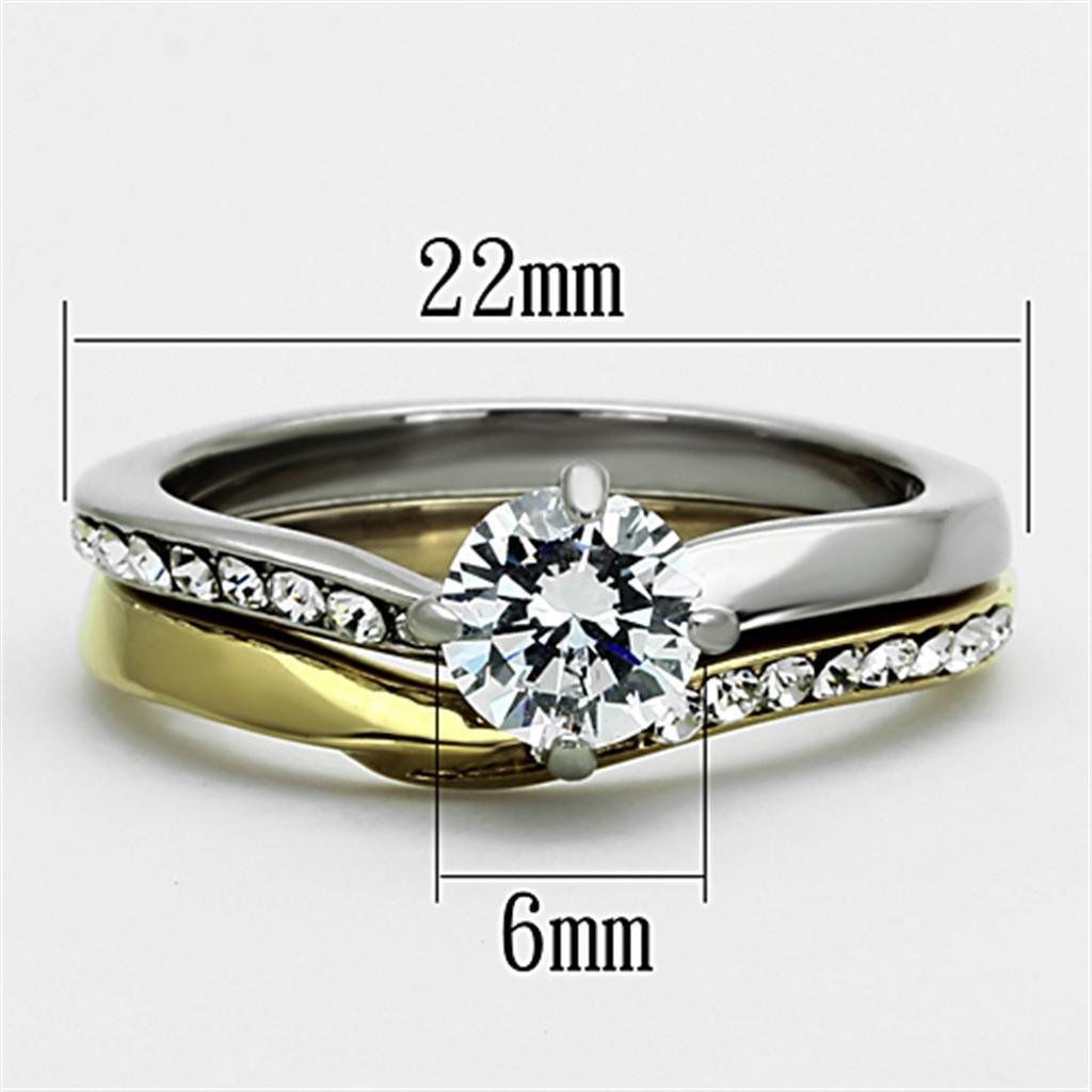 Anillos Para Mujer Dos Tonos de 316L Acero Inoxidable con Diamante Zirconia Cubica TK1280 - Jewelry Store by Erik Rayo