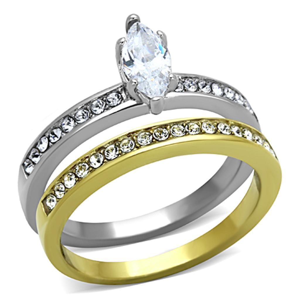 Anillos Para Mujer Dos Tonos de 316L Acero Inoxidable con Diamante Zirconia Cubica TK1282 - Jewelry Store by Erik Rayo