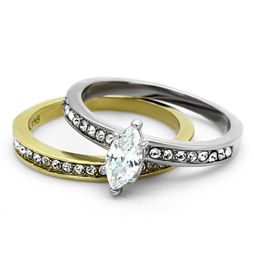 Anillos Para Mujer Dos Tonos de 316L Acero Inoxidable con Diamante Zirconia Cubica TK1282 - Jewelry Store by Erik Rayo