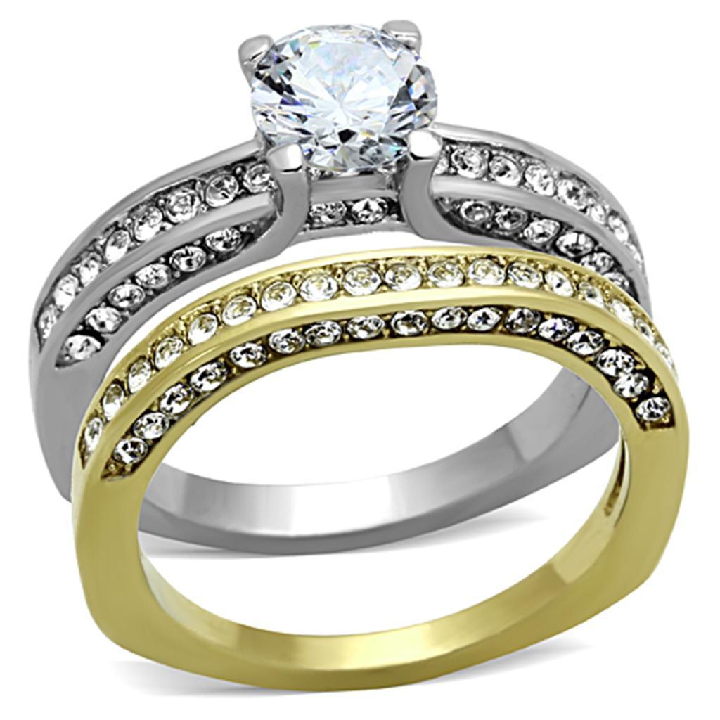 Anillos Para Mujer Dos Tonos de 316L Acero Inoxidable con Diamante Zirconia Cubica TK1284 - Jewelry Store by Erik Rayo