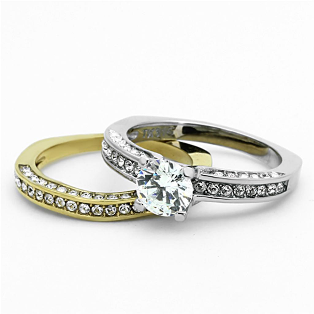 Anillos Para Mujer Dos Tonos de 316L Acero Inoxidable con Diamante Zirconia Cubica TK1284 - Jewelry Store by Erik Rayo