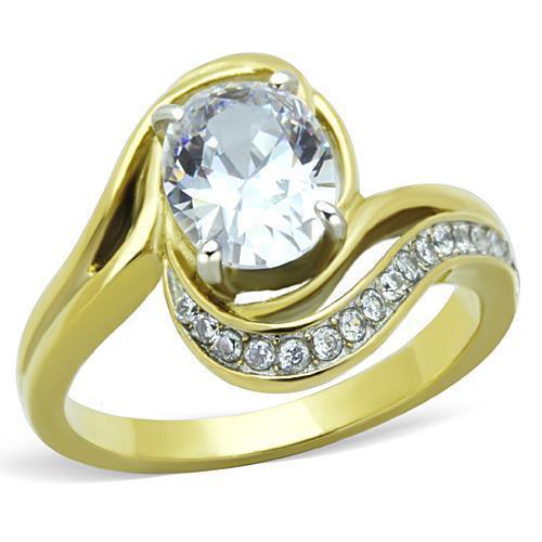 Anillos Para Mujer Dos Tonos de 316L Acero Inoxidable con Diamante Zirconia Cubica TK1703 - Jewelry Store by Erik Rayo