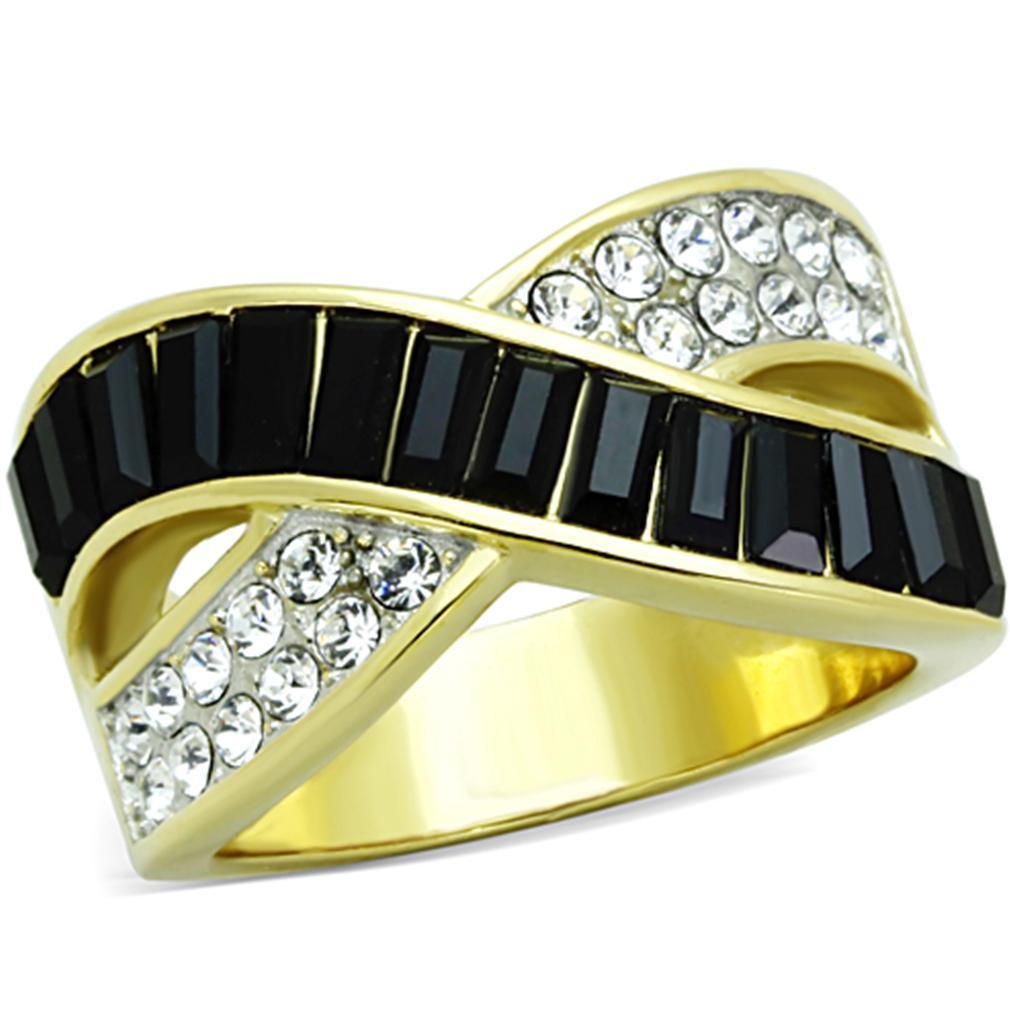Anillos Para Mujer Dos Tonos de 316L Acero Inoxidable con Piedra de Crystal en Jet TK1577 - Jewelry Store by Erik Rayo