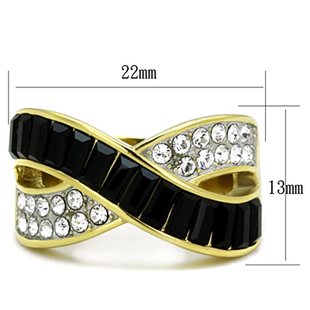 Anillos Para Mujer Dos Tonos de 316L Acero Inoxidable con Piedra de Crystal en Jet TK1577 - Jewelry Store by Erik Rayo