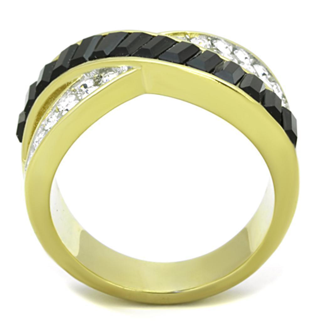 Anillos Para Mujer Dos Tonos de 316L Acero Inoxidable con Piedra de Crystal en Jet TK1577 - Jewelry Store by Erik Rayo