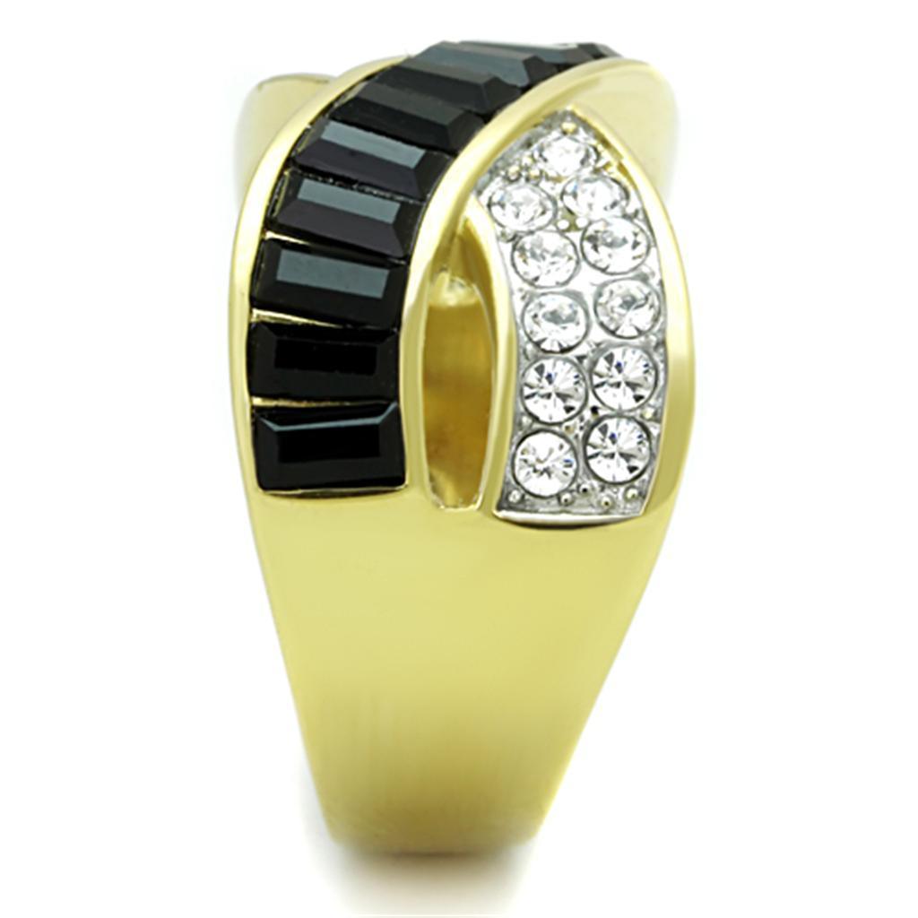 Anillos Para Mujer Dos Tonos de 316L Acero Inoxidable con Piedra de Crystal en Jet TK1577 - Jewelry Store by Erik Rayo