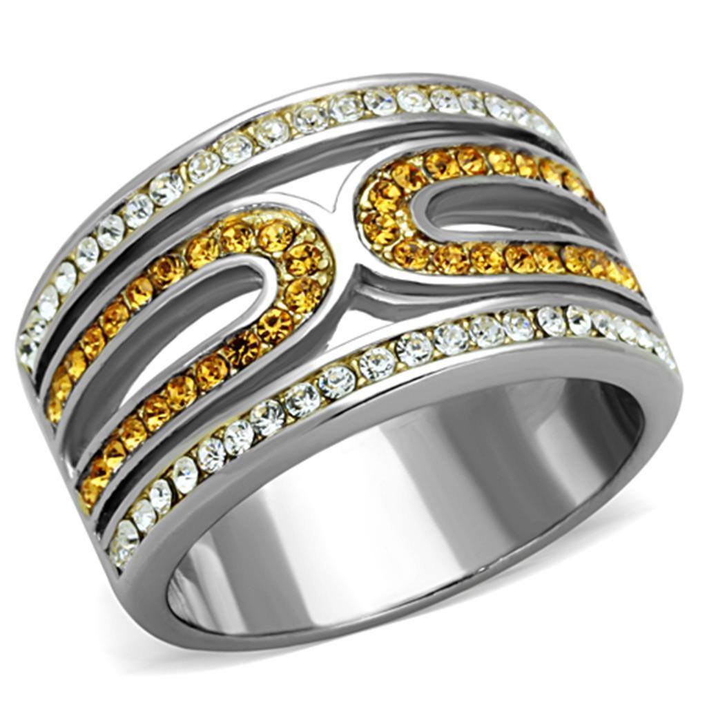 Anillos Para Mujer Dos Tonos de 316L Acero Inoxidable con Piedra de Crystal Topacio TK1555 - Jewelry Store by Erik Rayo