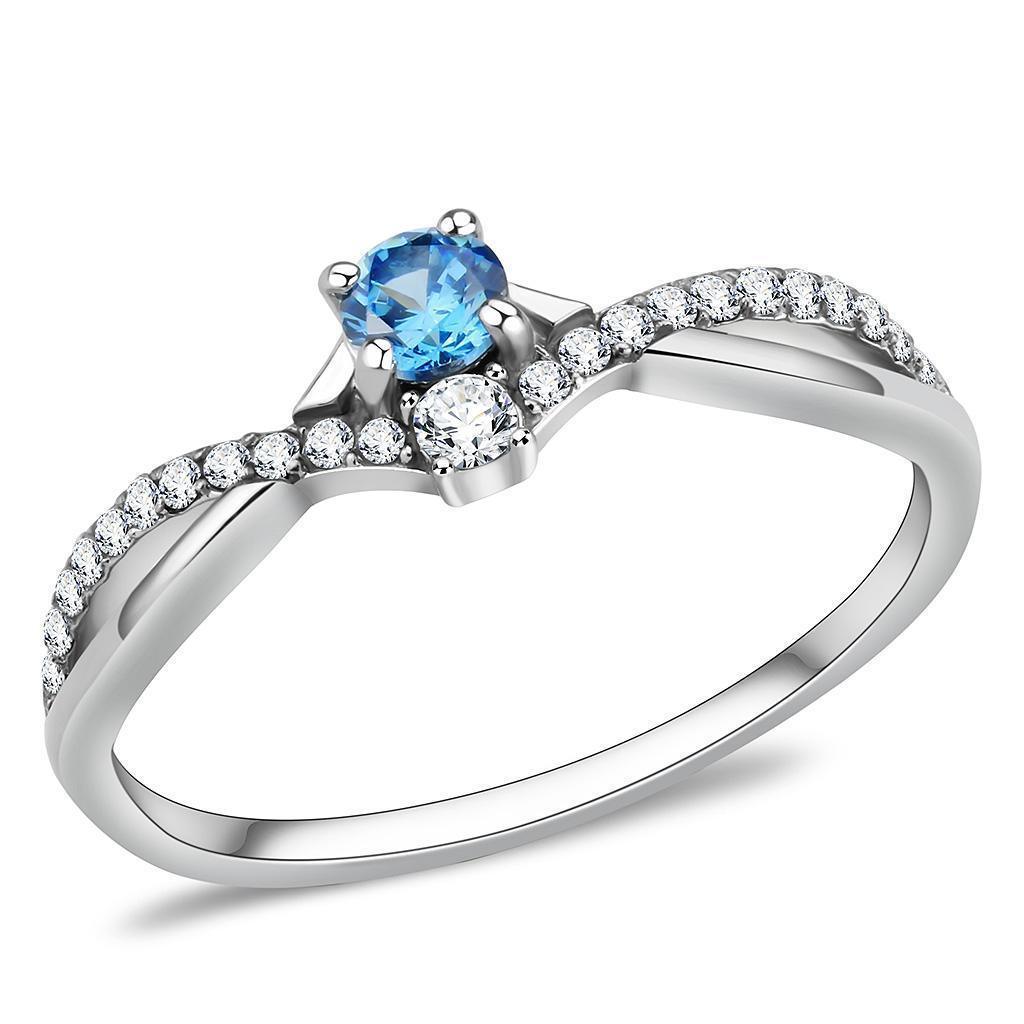 Silver Rings for Women 316L Stainless Steel DA120 - AAA Grade Cubic Zirconia in Sea Blue - Jewelry Store by Erik Rayo