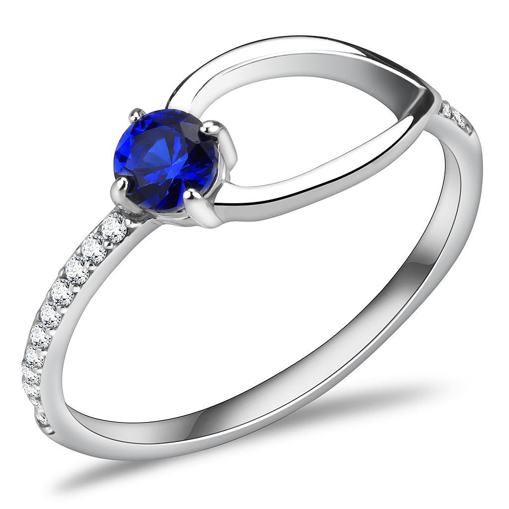 Silver Rings for Women 316L Stainless Steel DA121 - AAA Grade Cubic Zirconia in London Blue