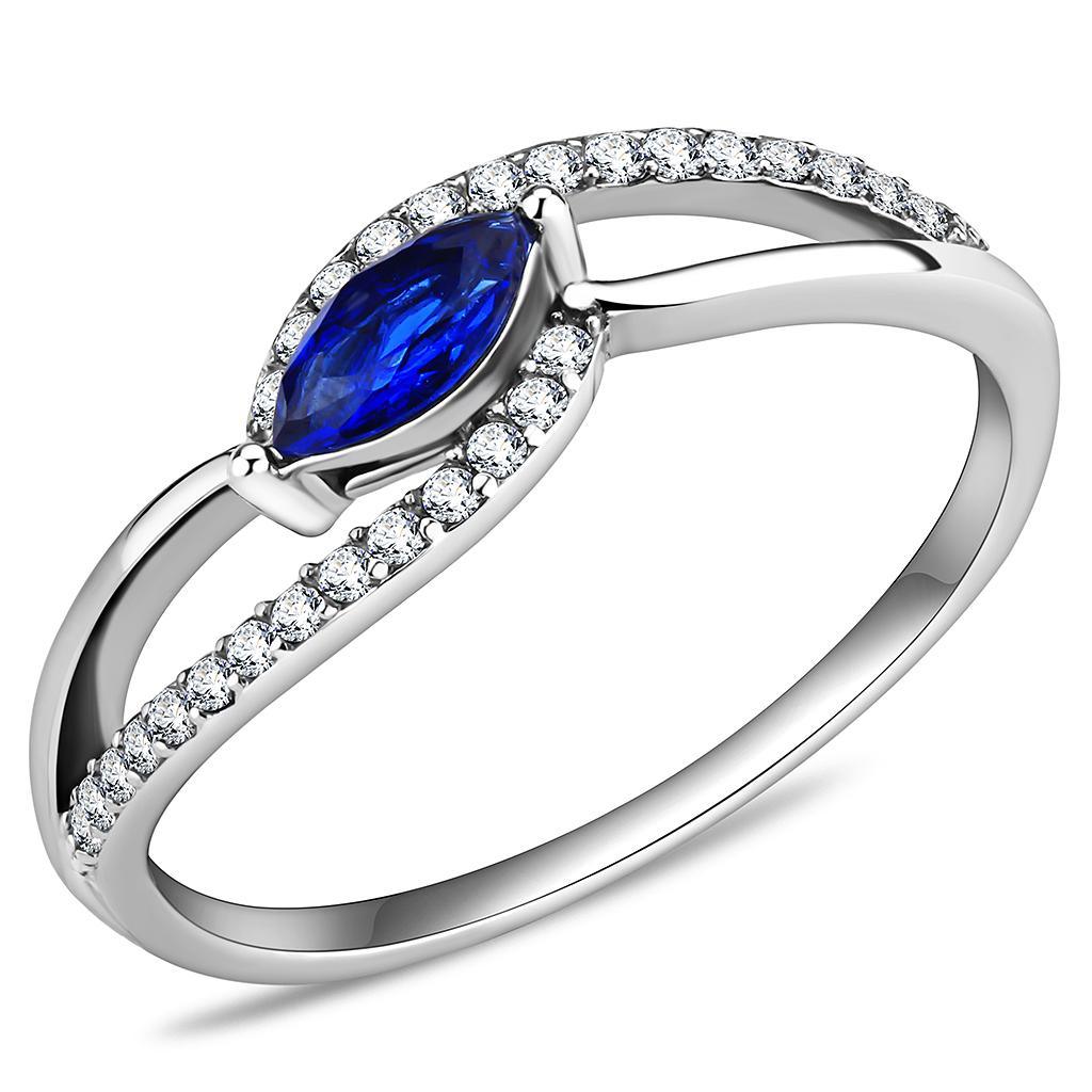 Silver Rings for Women 316L Stainless Steel DA122 - AAA Grade Cubic Zirconia in London Blue