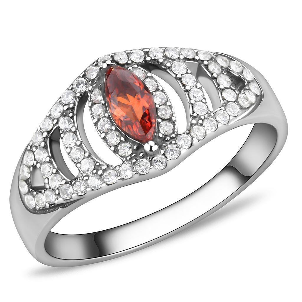 Silver Rings for Women 316L Stainless Steel DA123 - AAA Grade Cubic Zirconia in Orange - Jewelry Store by Erik Rayo