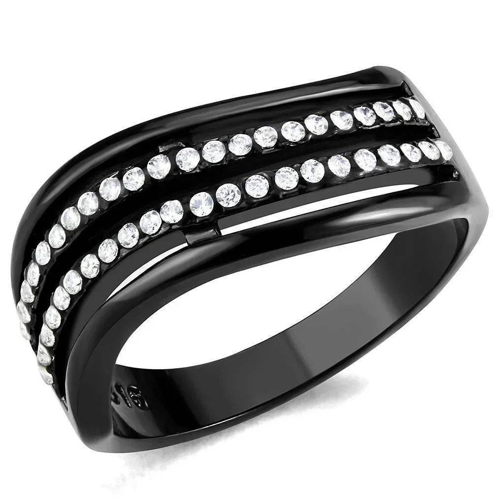 Black Rings for Women 316L Stainless Steel DA126 - AAA Grade Cubic Zirconia in Clear - Jewelry Store by Erik Rayo