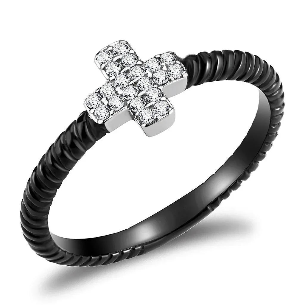 Rings for Women Two-Tone Black 316L Stainless Steel DA127 - AAA Grade Cubic Zirconia in Clear - Jewelry Store by Erik Rayo