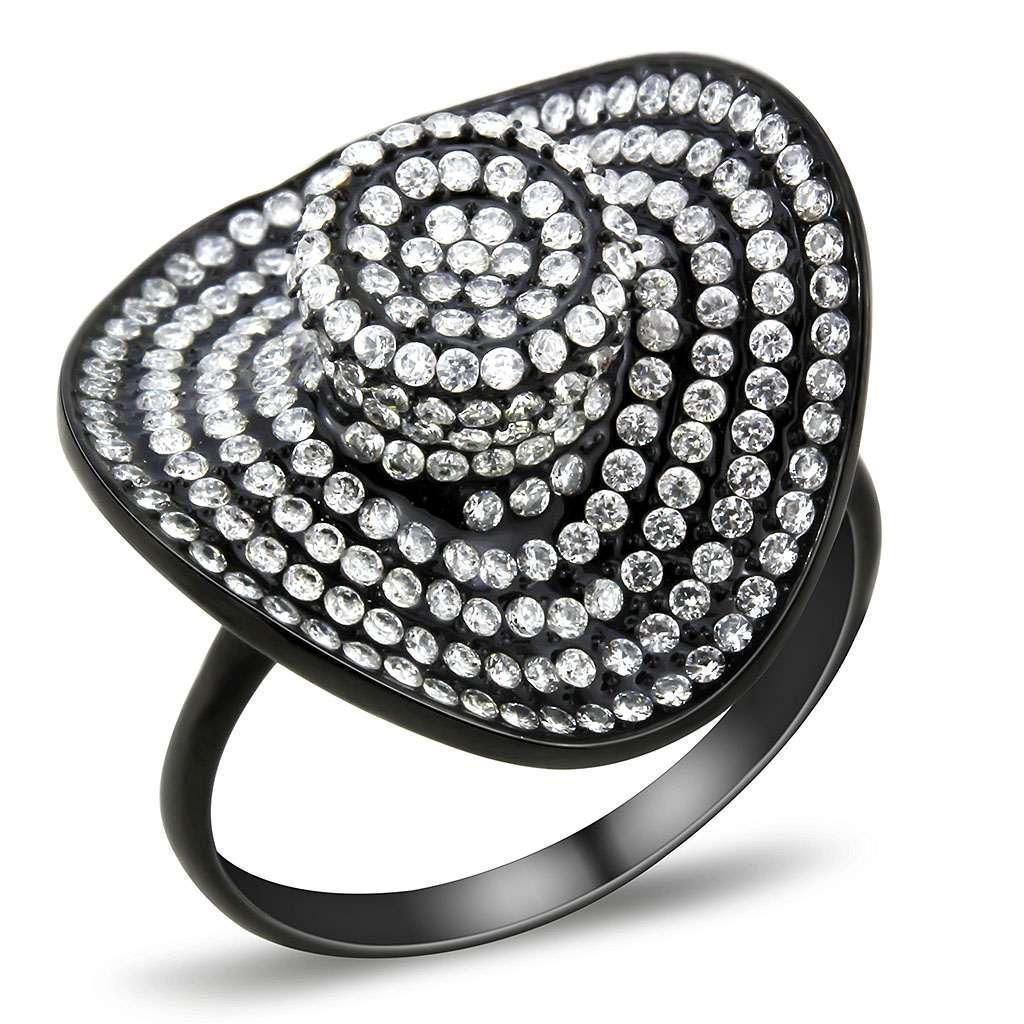 Black Rings for Women 316L Stainless Steel DA128 - AAA Grade Cubic Zirconia in Clear - Jewelry Store by Erik Rayo
