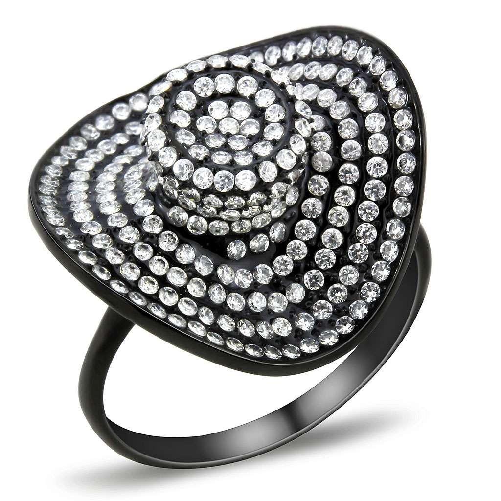 Black Rings for Women 316L Stainless Steel DA128 - AAA Grade Cubic Zirconia in Clear