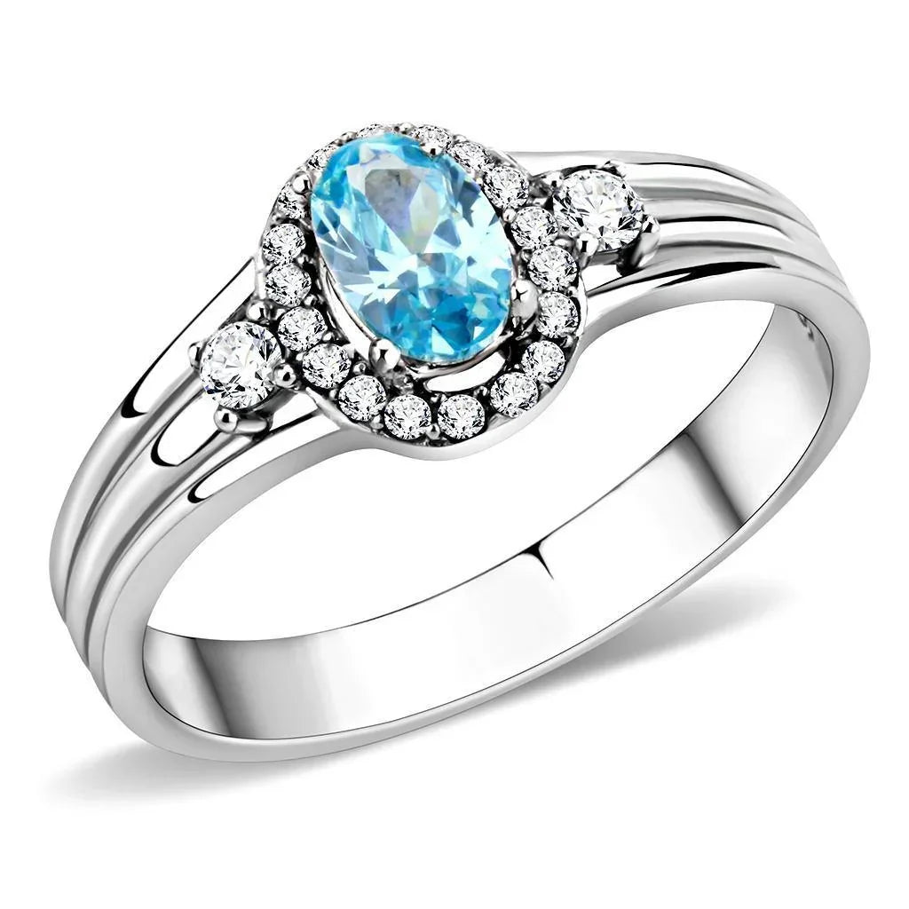 Silver Rings for Women 316L Stainless Steel DA166 - AAA Grade Cubic Zirconia in Sea Blue - Jewelry Store by Erik Rayo