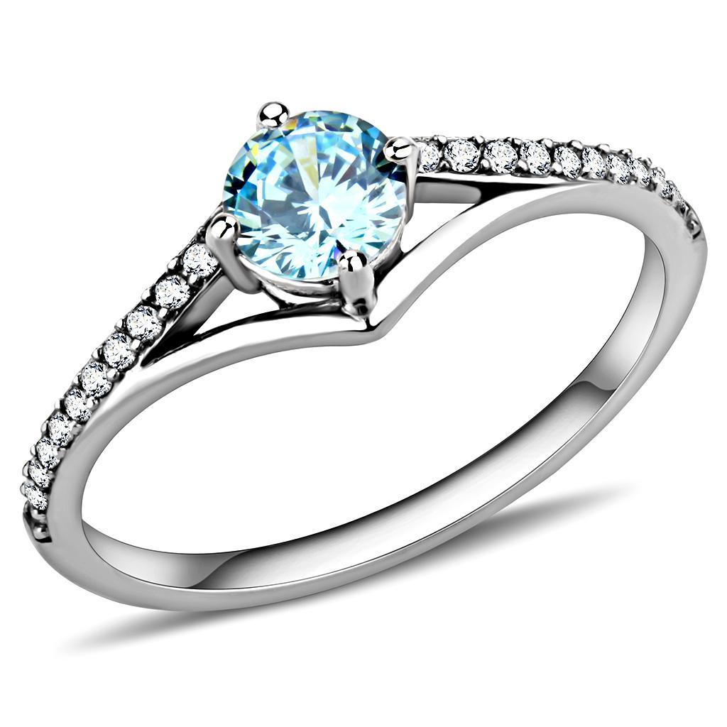 Silver Rings for Women 316L Stainless Steel DA167 - AAA Grade Cubic Zirconia in Sea Blue