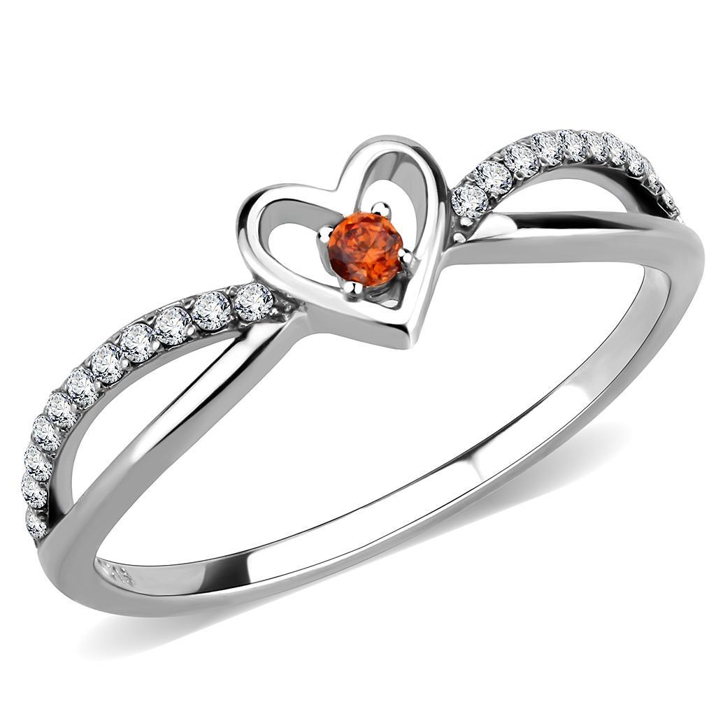 Silver Rings for Women 316L Stainless Steel DA235 - AAA Grade Cubic Zirconia in Orange