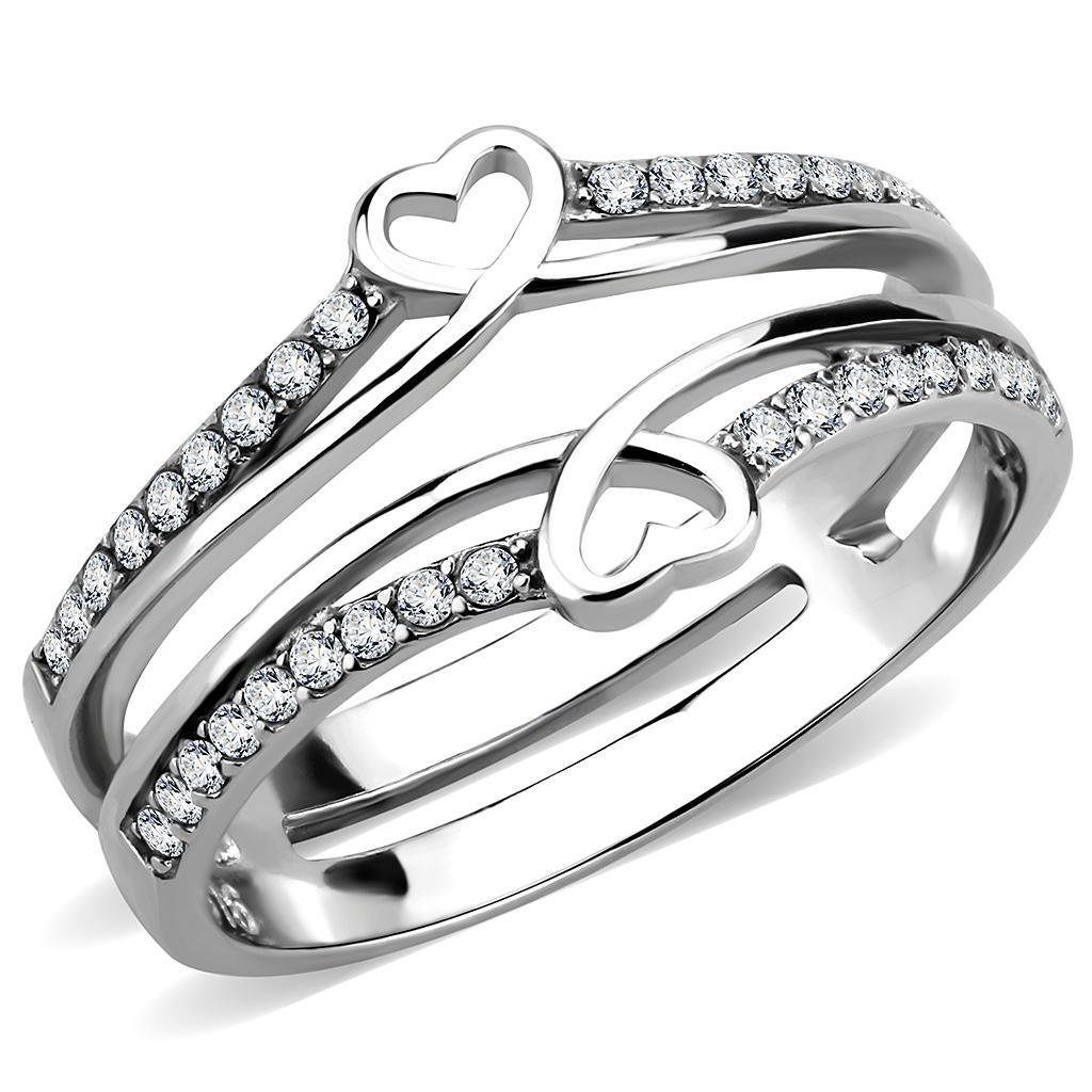 Silver Rings for Women 316L Stainless Steel DA242 - AAA Grade Cubic Zirconia in Clear