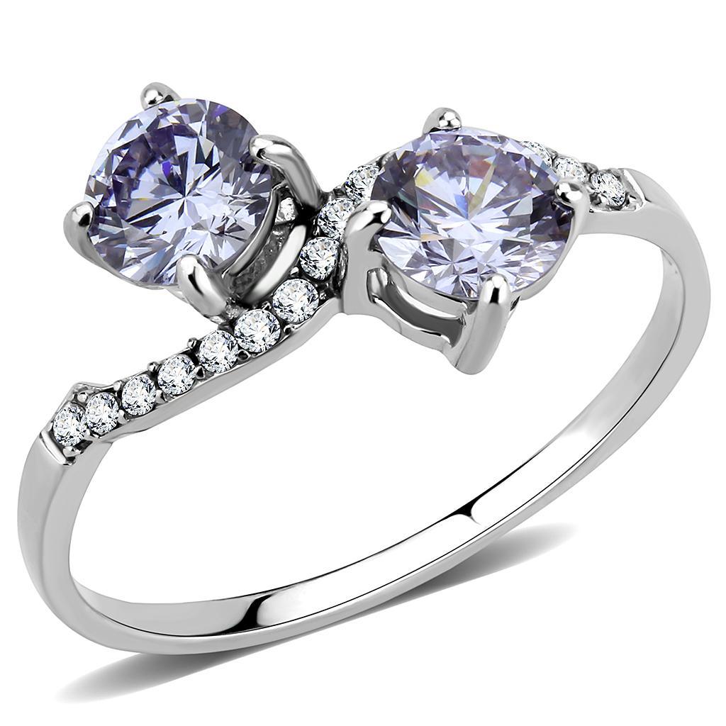 Silver Rings for Women 316L Stainless Steel DA244 - AAA Grade Cubic Zirconia in Light Amethyst