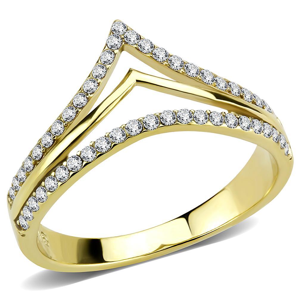 Gold Rings for Women 316L Stainless Steel DA250 - AAA Grade Cubic Zirconia in Clear