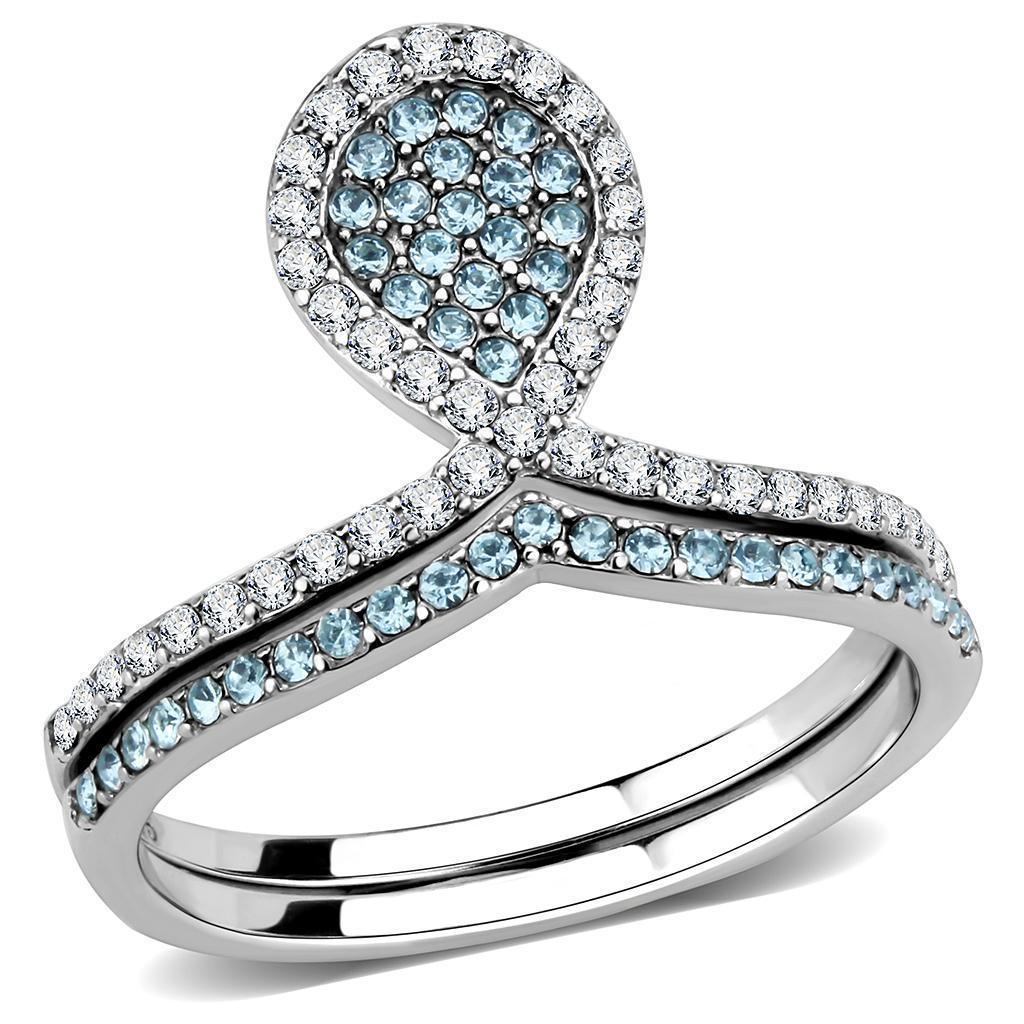 Silver Rings for Women 316L Stainless Steel DA268 - AAA Grade Cubic Zirconia in Sea Blue - Jewelry Store by Erik Rayo