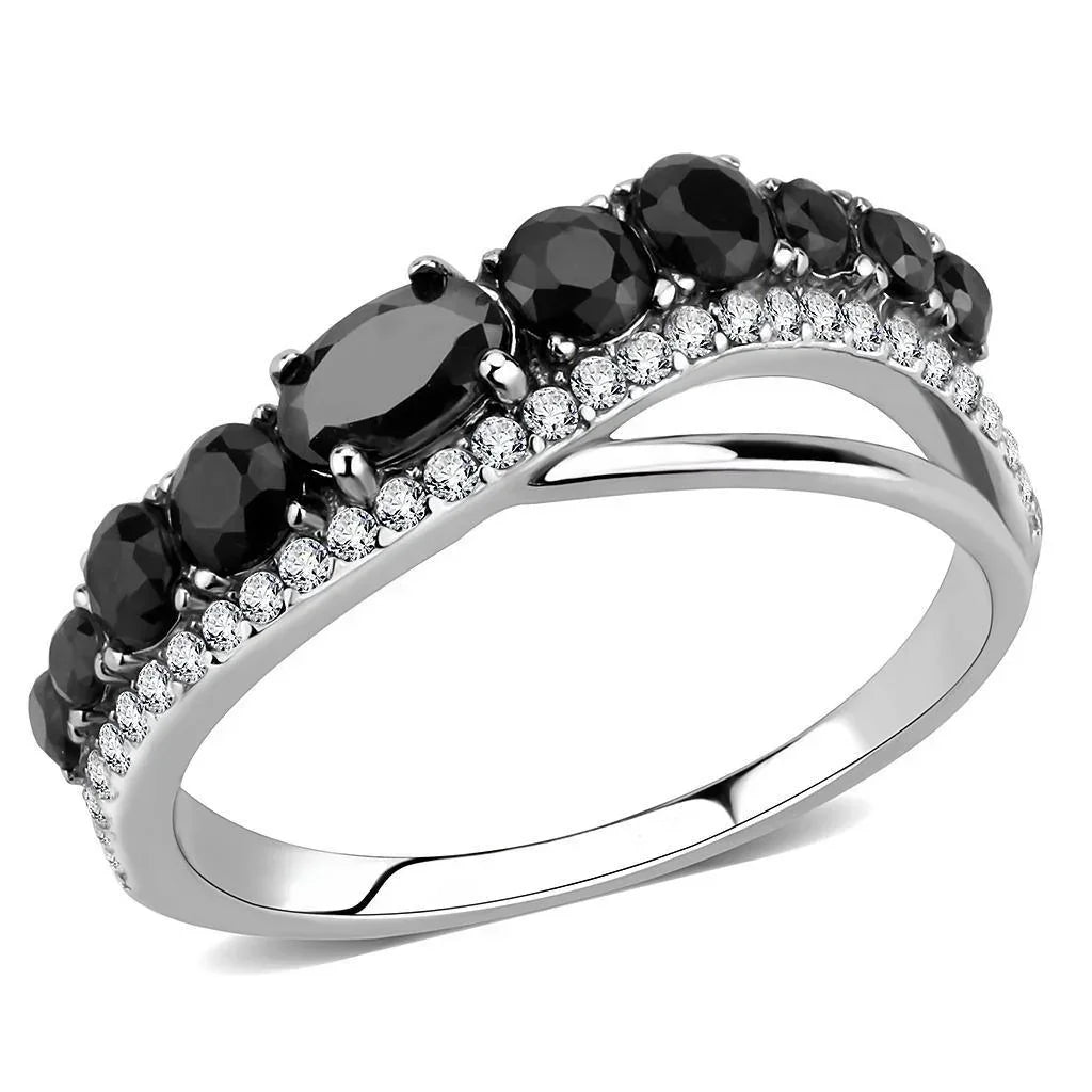 Silver Rings for Women 316L Stainless Steel DA269 - AAA Grade Cubic Zirconia in Black Diamond - Jewelry Store by Erik Rayo