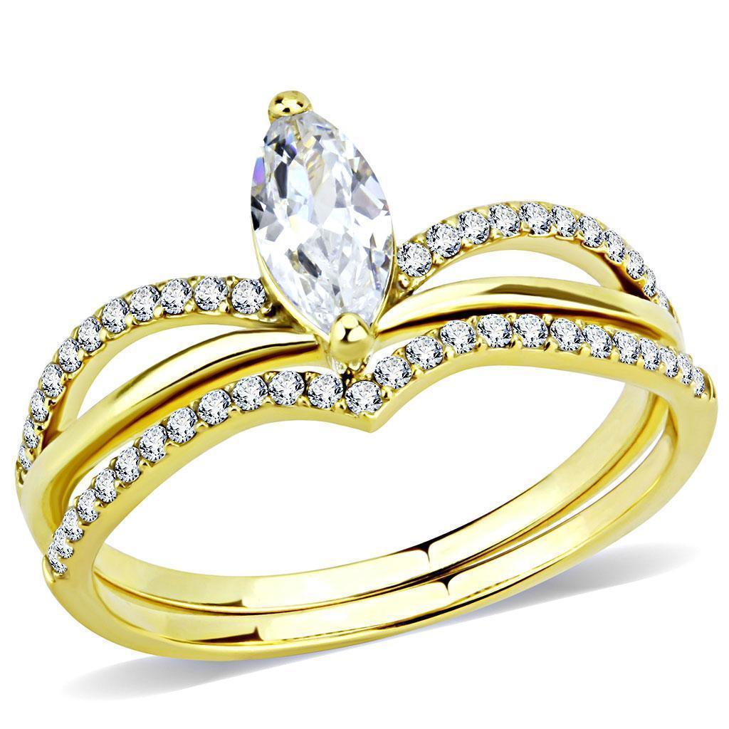 Gold Rings for Women 316L Stainless Steel DA276 - AAA Grade Cubic Zirconia in Clear - Jewelry Store by Erik Rayo