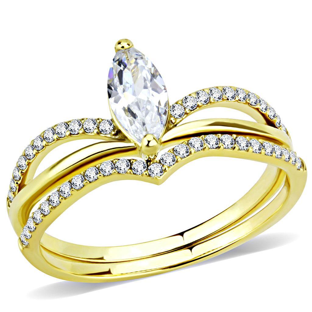 Gold Rings for Women 316L Stainless Steel DA276 - AAA Grade Cubic Zirconia in Clear