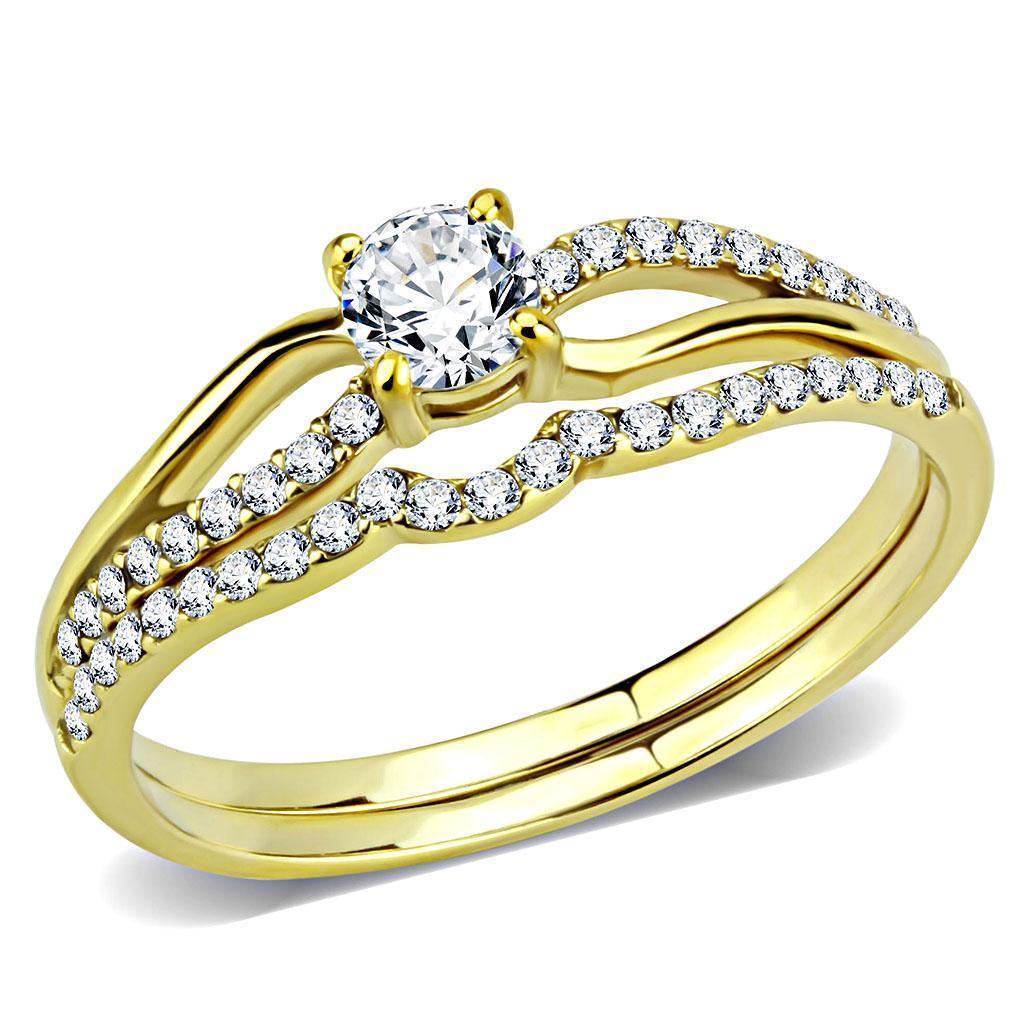 Gold Rings for Women 316L Stainless Steel DA277 - AAA Grade Cubic Zirconia in Clear - Jewelry Store by Erik Rayo