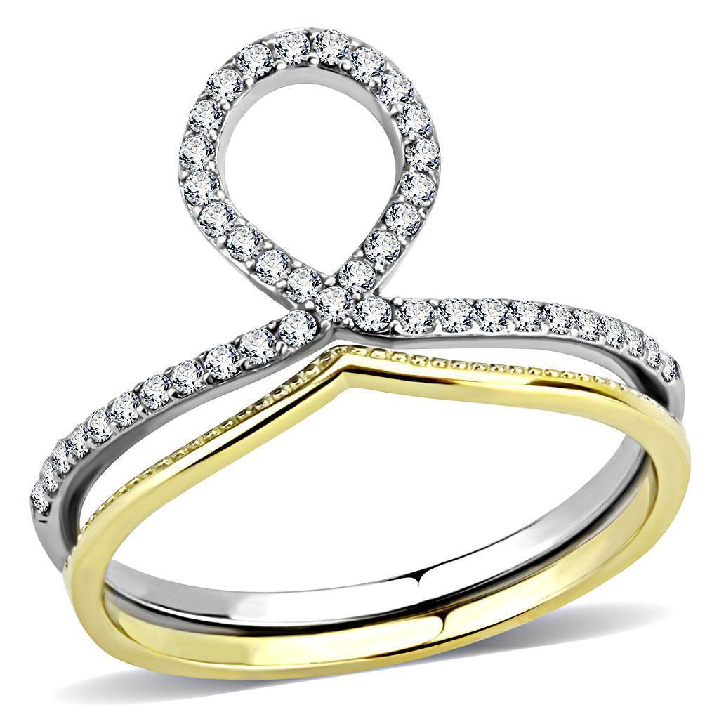 Rings for Women Two-Tone Gold 316L Stainless Steel DA278 - AAA Grade Cubic Zirconia in Clear - Jewelry Store by Erik Rayo