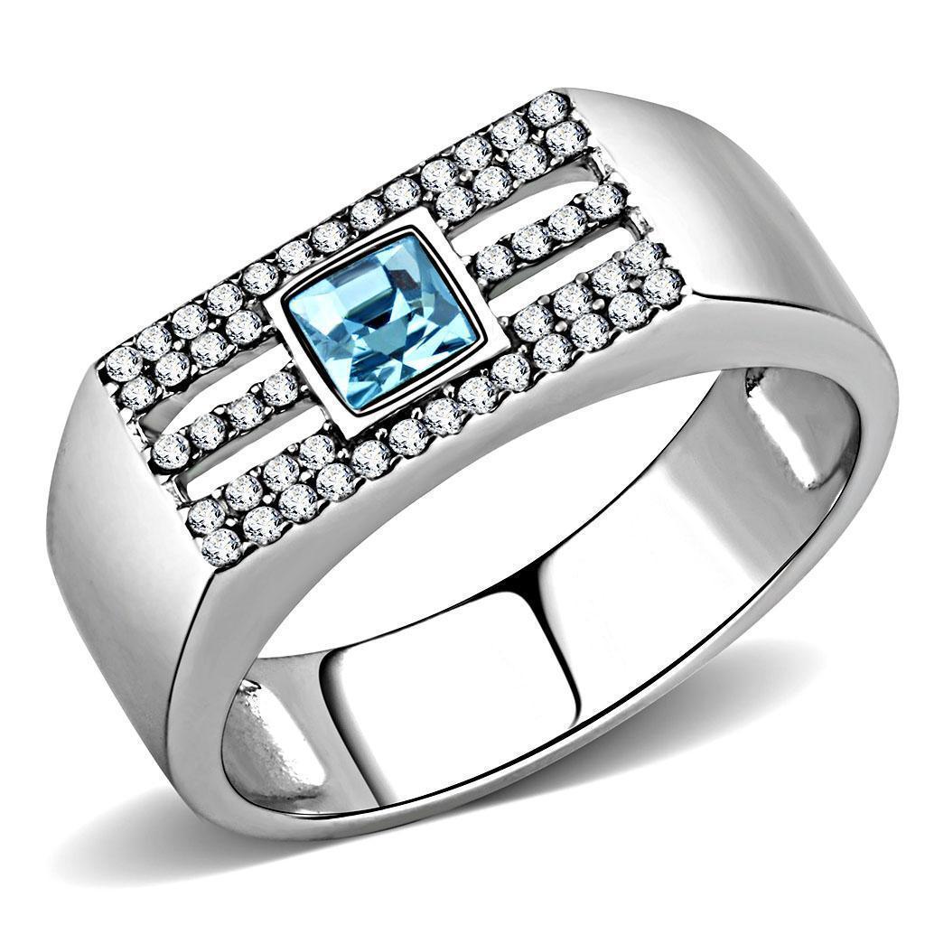 Silver Rings for Women 316L Stainless Steel DA283 - Top Grade Crystal in Sea Blue - Jewelry Store by Erik Rayo