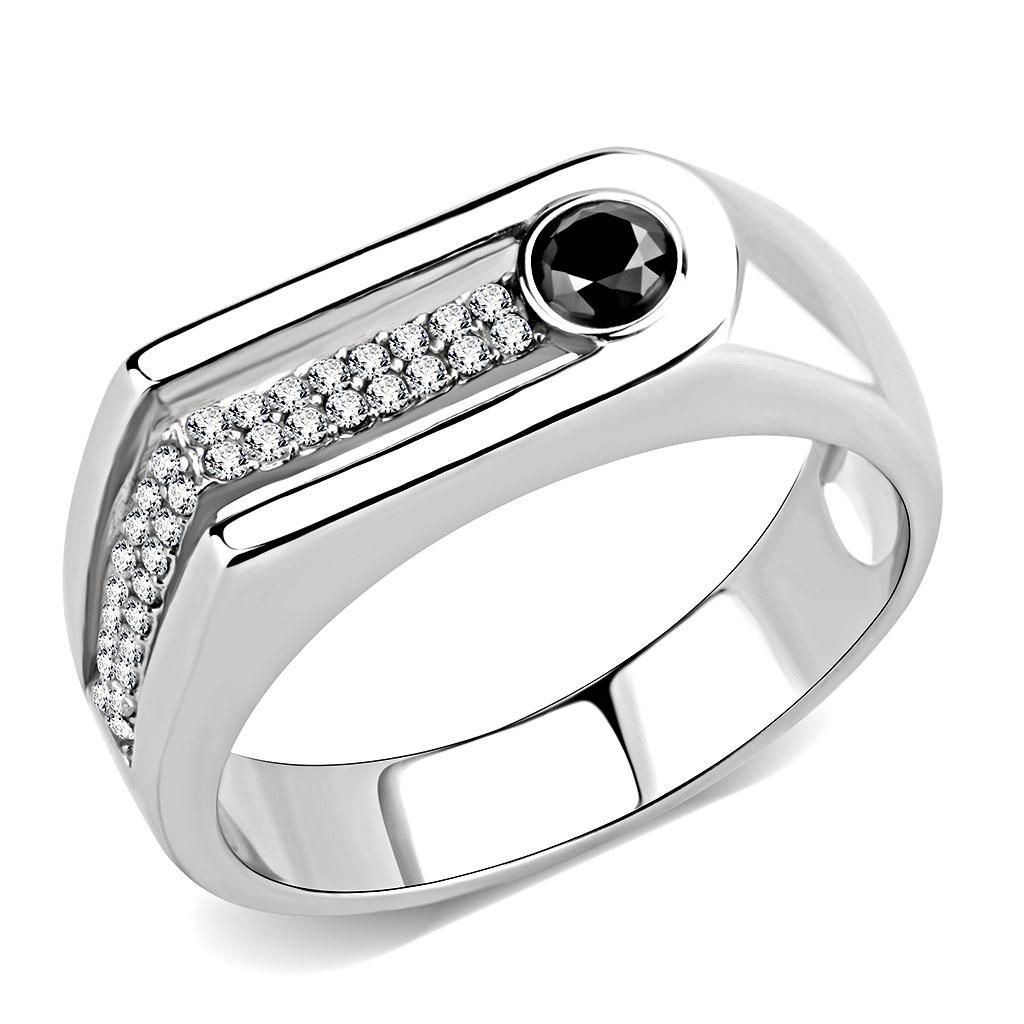 Silver Rings for Women 316L Stainless Steel DA286 - AAA Grade Cubic Zirconia in Black Diamond