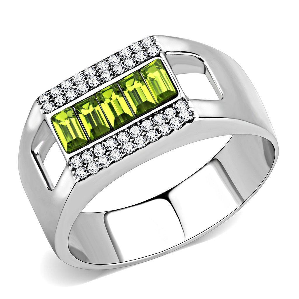Silver Rings for Women 316L Stainless Steel DA289 - Top Grade Crystal in Olivine Color - Jewelry Store by Erik Rayo