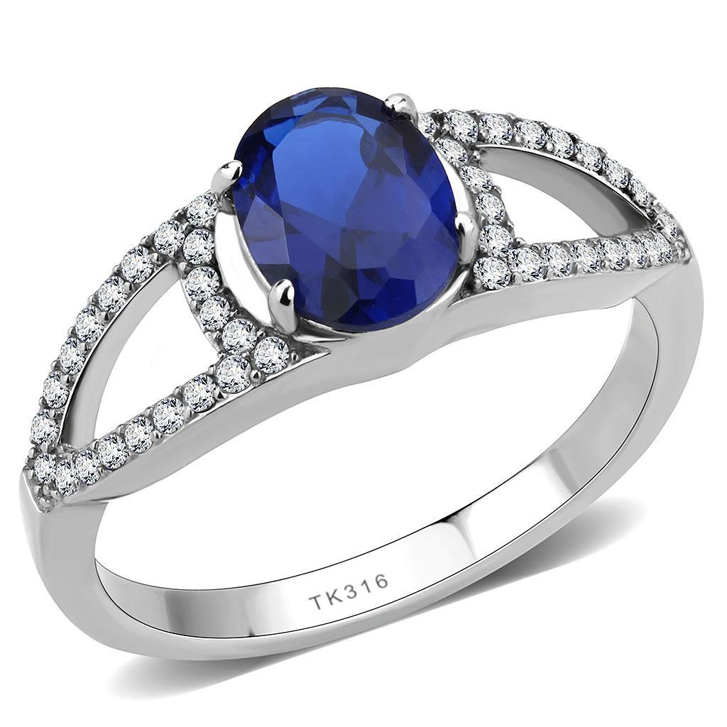 Silver Rings for Women 316L Stainless Steel DA306 - Spinel in London Blue