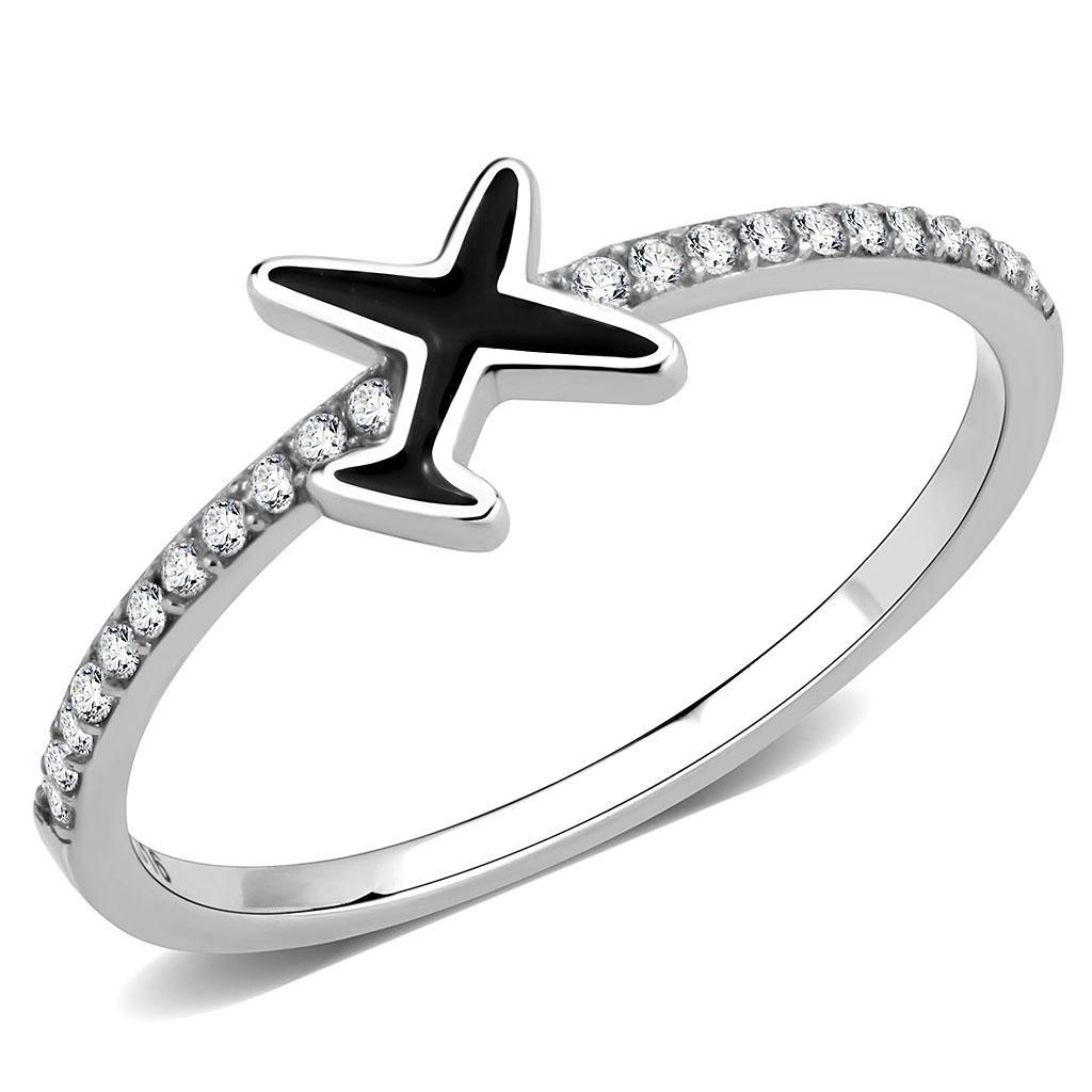 Silver Rings for Women 316L Stainless Steel DA311 - Epoxy in Jet