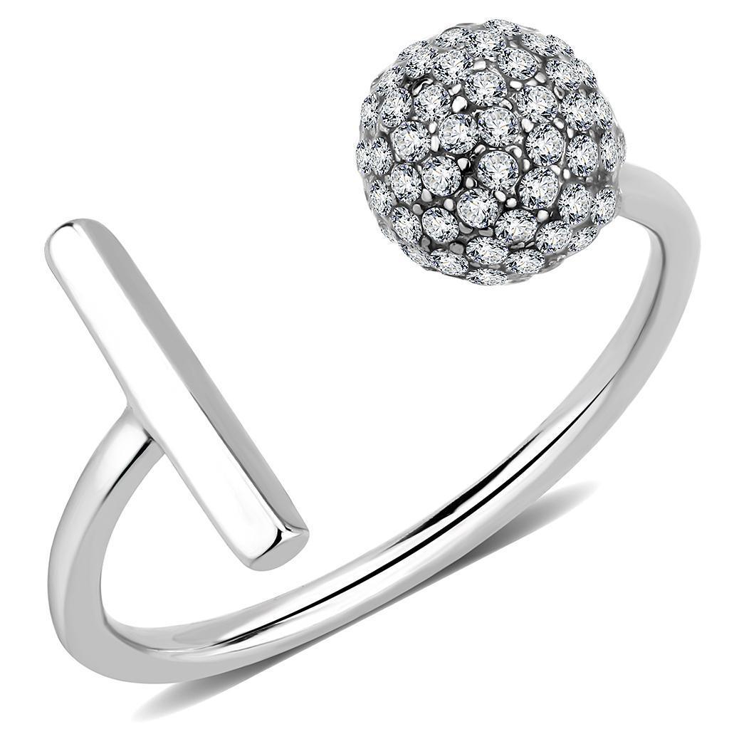 Silver Rings for Women 316L Stainless Steel DA318 - AAA Grade Cubic Zirconia in Clear