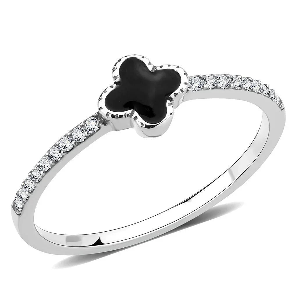 Silver Rings for Women 316L Stainless Steel DA320 - Epoxy in Jet - Jewelry Store by Erik Rayo