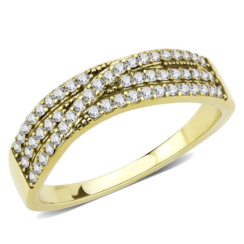 Gold Rings for Women 316L Stainless Steel DA321 - AAA Grade Cubic Zirconia in Clear