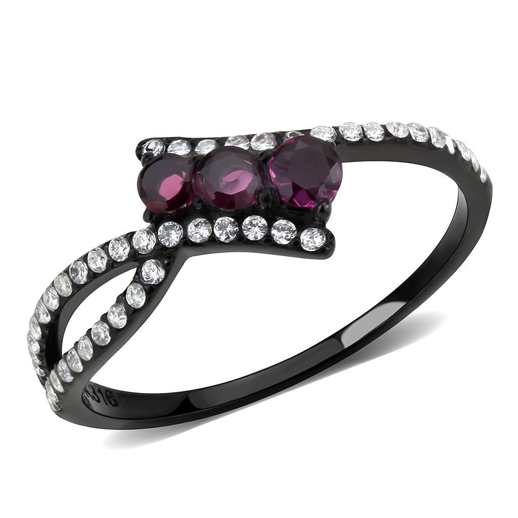 Black Rings for Women 316L Stainless Steel DA324 - AAA Grade Cubic Zirconia in Fuchsia