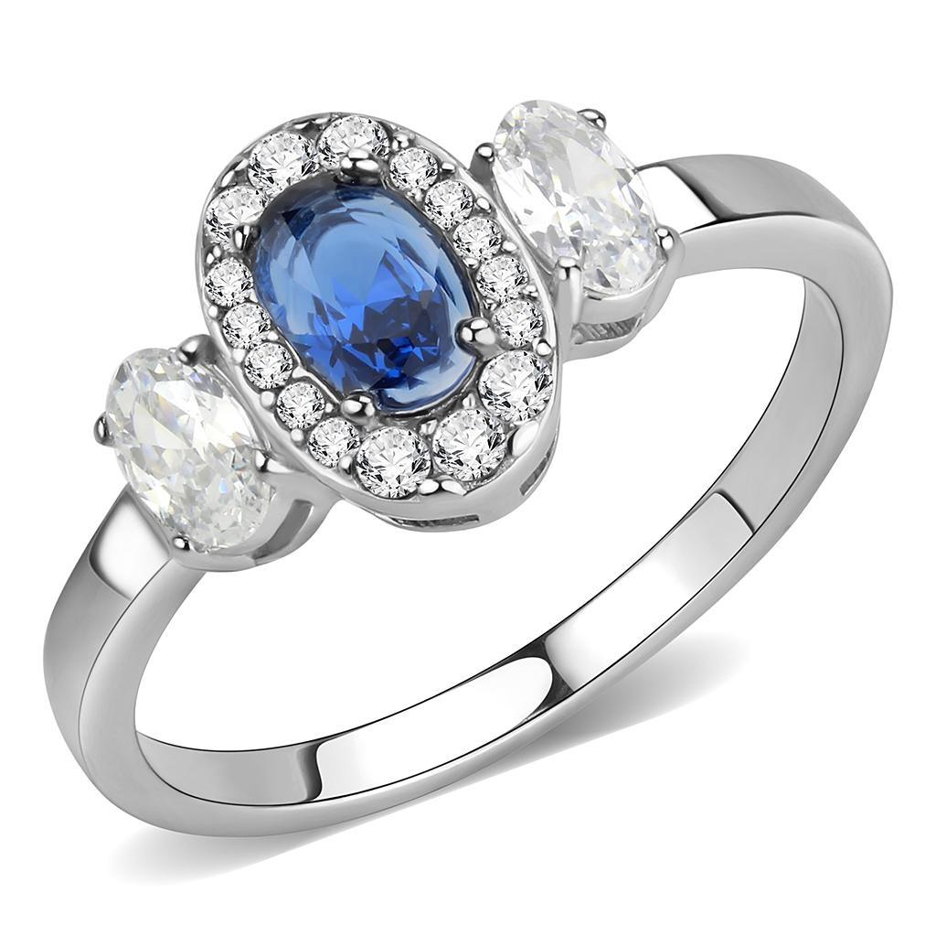 Silver Rings for Women 316L Stainless Steel DA337 - Spinel in London Blue